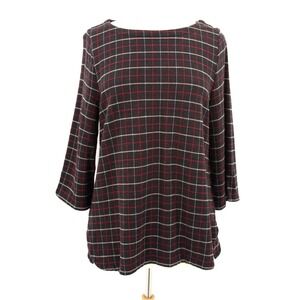 J Jill Shirt Top Womens L Petite Ponte Knit Plaid Stretch Casual Mature‎ Chic
